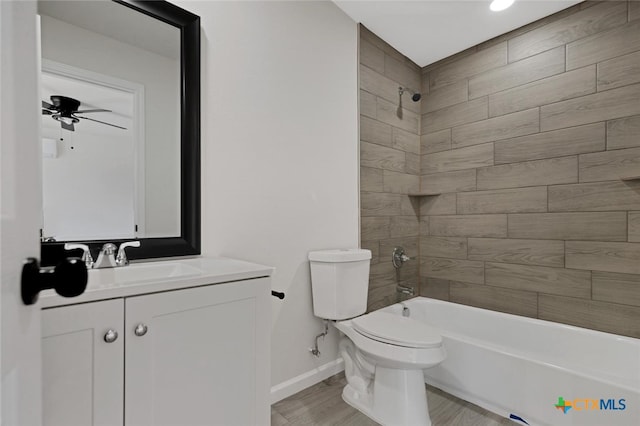 760 Lookout Dr, Canyon Lake, TX 78133 - bathroom with vanity, ceiling fan, shower / washtub combination, and wood finished floors