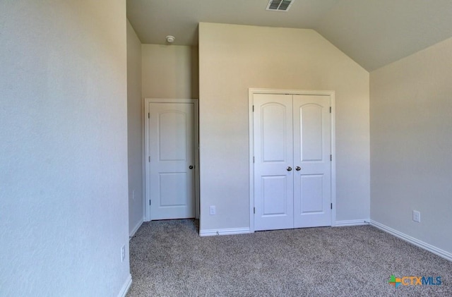 1416 Quarry Rock, New Braunfels, TX 78132 - unfurnished bedroom featuring carpet floors, lofted ceiling, baseboards, and a closet