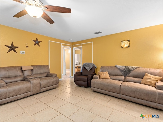 4386 Morningside Way, Canyon Lake, TX 78133 - living room with light tile patterned flooring and a ceiling fan