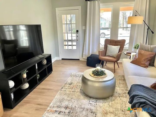 living room featuring light wood-type flooring