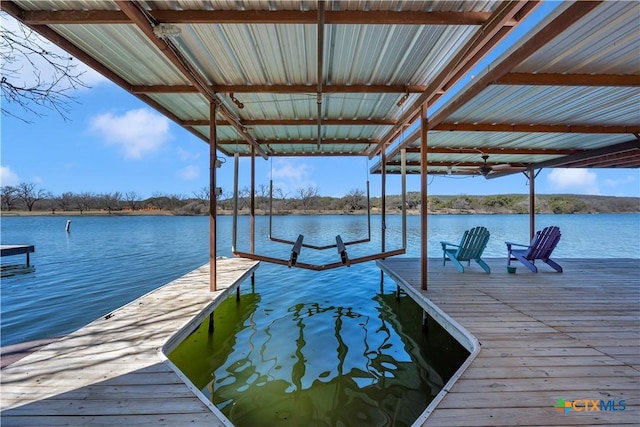 dock area featuring a water view