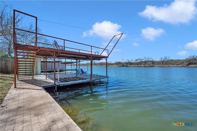 view of dock with a water view