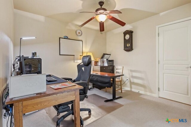 2005 Red Fox Dr, Nolanville, TX 76559 - office featuring a ceiling fan, carpet, and baseboards