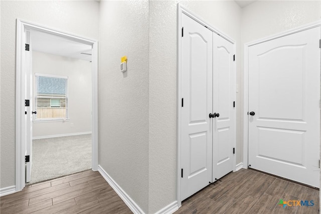 hall with dark hardwood / wood-style floors