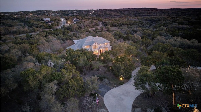 aerial view with a wooded view