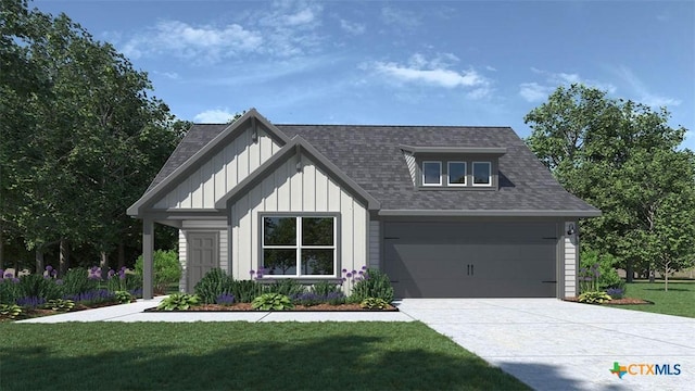 134 Arvil Dr, Killeen, TX 76549 - view of front facade with board and batten siding, concrete driveway, a front lawn, and roof with shingles