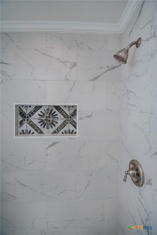 505 Bramble Bush Ln, Victoria, TX 77904 - bathroom view of crown molding and a tile shower