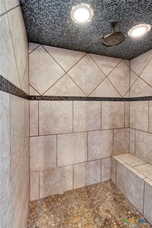 interior details featuring a tile shower