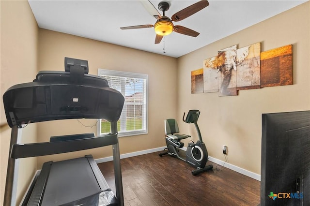 204 Crosswind Dr, Victoria, TX 77904 - workout room featuring hardwood / wood-style flooring and a ceiling fan
