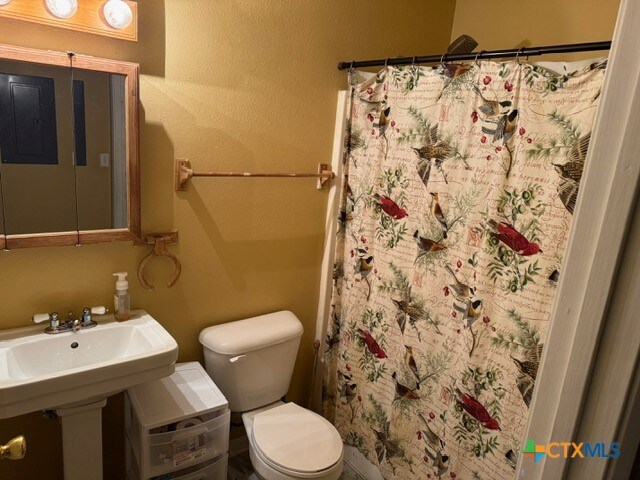 bathroom with walk in shower and toilet