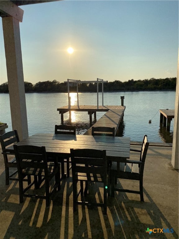 view of dock with a water view