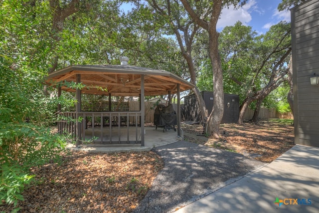 view of community featuring a patio and a gazebo