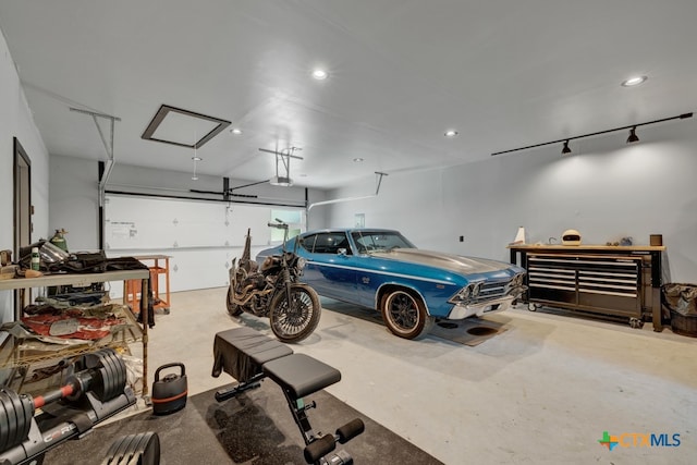 garage with a garage door opener