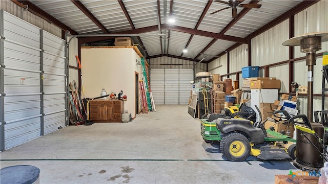 garage with ceiling fan