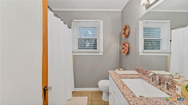 1261 W Mill St, New Braunfels, TX 78130 - full bathroom featuring vanity, ornamental molding, and tile patterned flooring