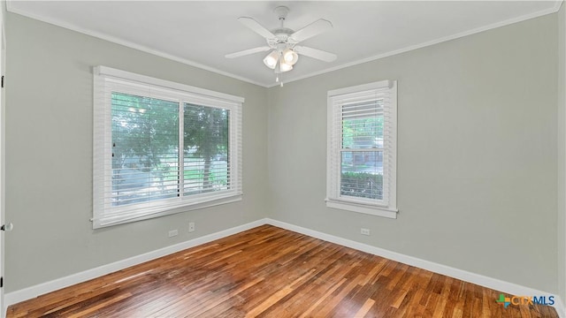 1261 W Mill St, New Braunfels, TX 78130 - spare room with ornamental molding, wood finished floors, and ceiling fan