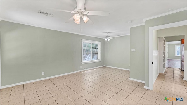 1261 W Mill St, New Braunfels, TX 78130 - unfurnished room featuring ornamental molding, a ceiling fan, and light tile patterned floors