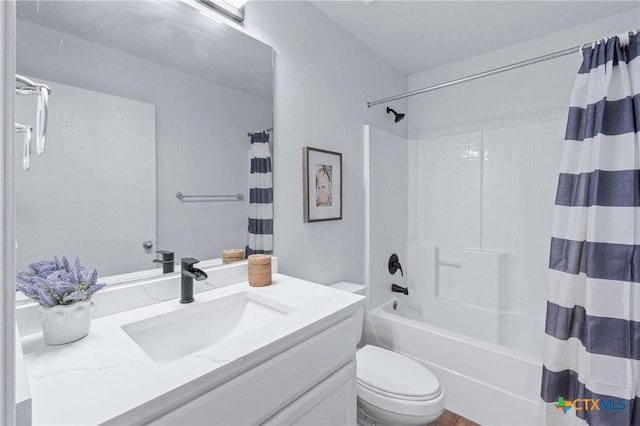 2215 Bellmont, Temple, TX 76504 - full bath featuring toilet, vanity, and shower / bathtub combination with curtain