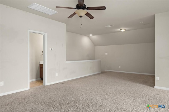 2303 Erica Kaitlin Ln, Cedar Park, TX 78613 - additional living space with carpet, ceiling fan, lofted ceiling, and baseboards