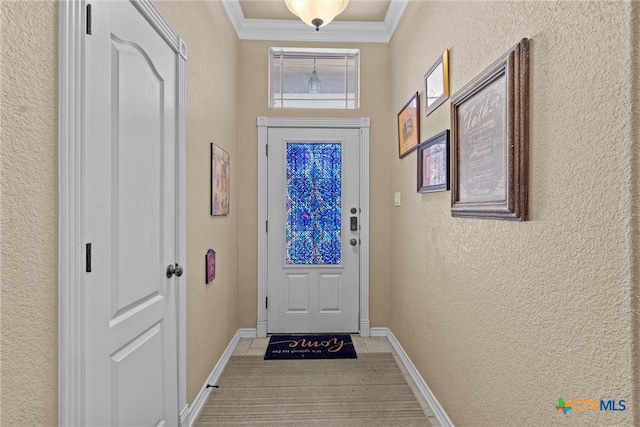 doorway featuring crown molding