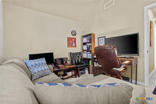 living room with lofted ceiling