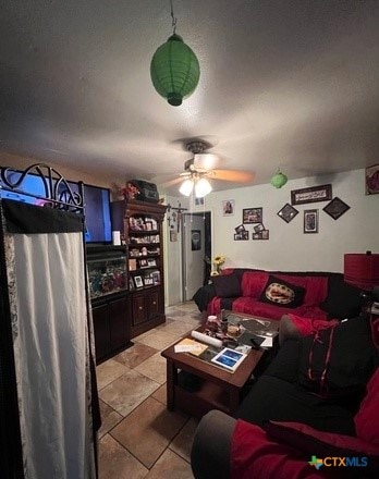 living room with ceiling fan