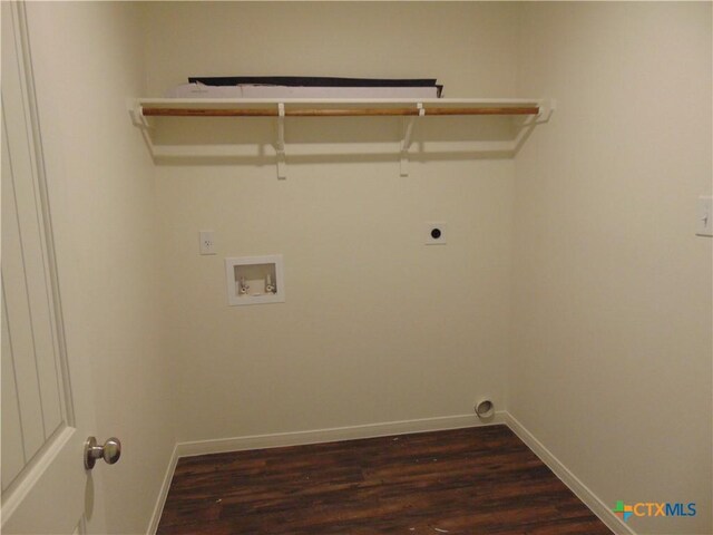 3204 Salt Fork Dr, Killeen, TX 76549 - laundry room featuring washer hookup, baseboards, dark wood finished floors, and electric dryer hookup