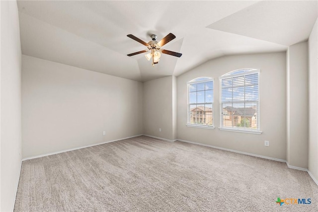 3303 Lorne Dr, Killeen, TX 76542 - carpeted empty room with ceiling fan, vaulted ceiling, and baseboards