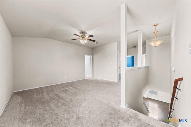 3303 Lorne Dr, Killeen, TX 76542 - empty room with ceiling fan, carpet flooring, lofted ceiling, and baseboards