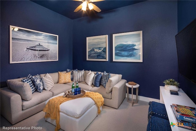 living room with ceiling fan