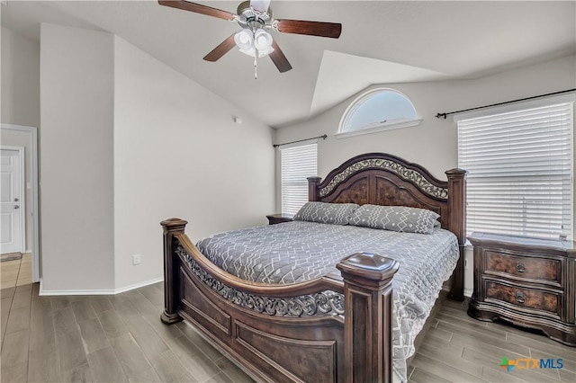 709 Rowdy Dr, Killeen, TX 76542 - bedroom featuring lofted ceiling, wood finished floors, a ceiling fan, and baseboards