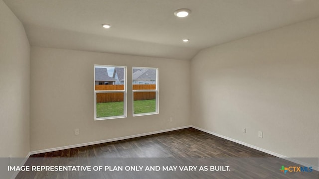 unfurnished room featuring vaulted ceiling and dark hardwood / wood-style floors