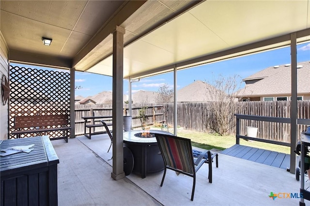 view of patio featuring a fire pit and a fenced backyard