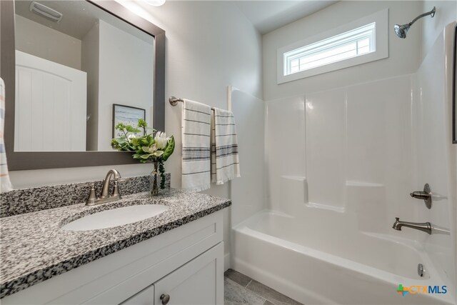 bathroom featuring tile patterned flooring, vanity, and shower / bathtub combination