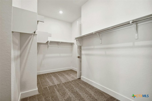 spacious closet with dark colored carpet