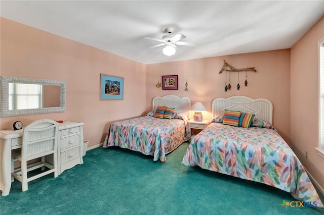 bedroom featuring carpet flooring and ceiling fan