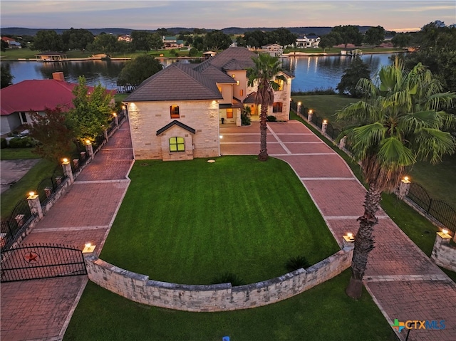 exterior space featuring a water view