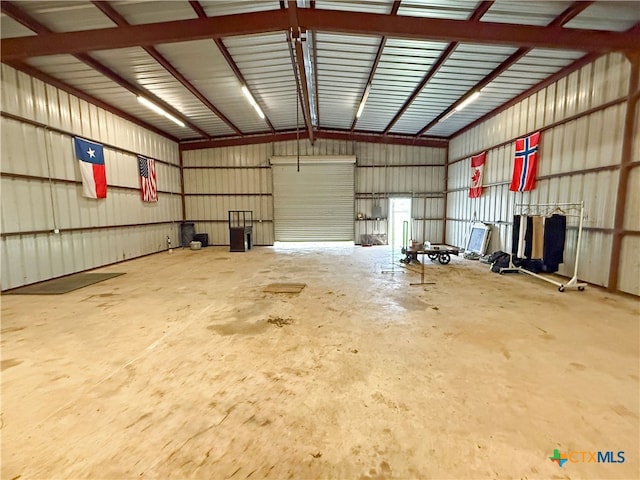 garage with metal wall