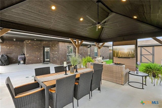 5106 La Piedra Ln, Killeen, TX 76549 - view of patio / terrace featuring a ceiling fan, a grill, and a gazebo