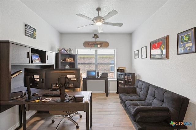 5106 La Piedra Ln, Killeen, TX 76549 - home office featuring a ceiling fan and light wood-style floors