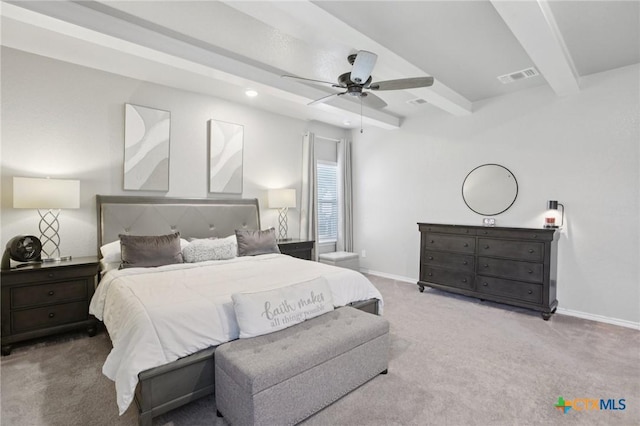 5106 La Piedra Ln, Killeen, TX 76549 - bedroom with beamed ceiling, carpet floors, and ceiling fan