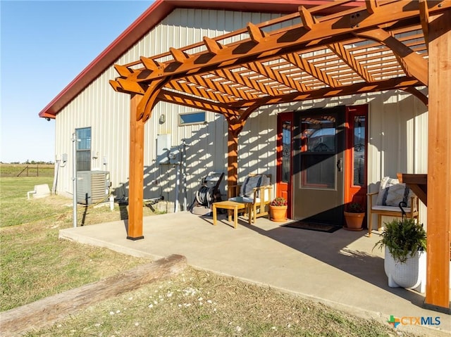 view of patio featuring a pergola and central air condition unit