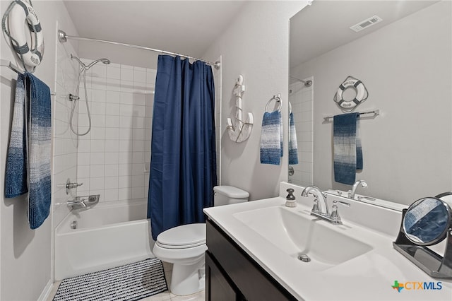 804 Blue Oak Blvd, San Marcos, TX 78666 - bathroom featuring toilet, shower / tub combo, vanity, and tile patterned floors