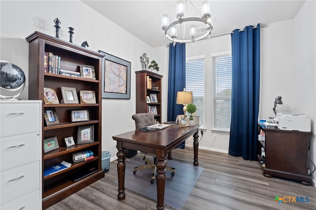 804 Blue Oak Blvd, San Marcos, TX 78666 - office space with a chandelier, wood finished floors, and baseboards