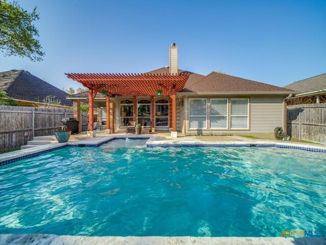 view of pool with a fenced backyard, a fenced in pool, and a patio area