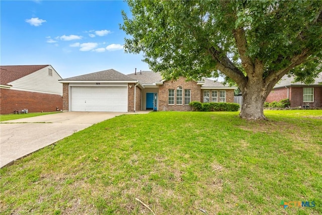 809 Filly Ln, Temple, TX 76504 - ranch-style house featuring a garage, brick siding, concrete driveway, and a front lawn