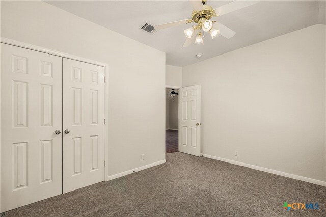 958 River Ter, New Braunfels, TX 78130 - unfurnished bedroom featuring carpet flooring, a closet, and a ceiling fan