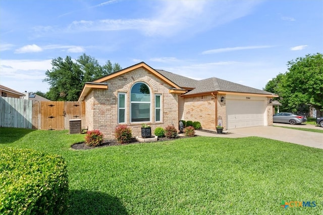 7204 Bluegrass Ct, Temple, TX 76502 - ranch-style house with brick siding, driveway, an attached garage, cooling unit, and a shingled roof