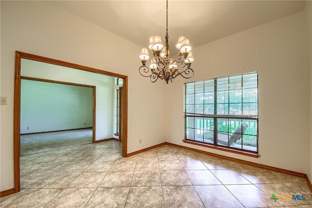 2721 Barton Hill Dr, Bulverde, TX 78163 - unfurnished room with light tile patterned flooring, a chandelier, and baseboards