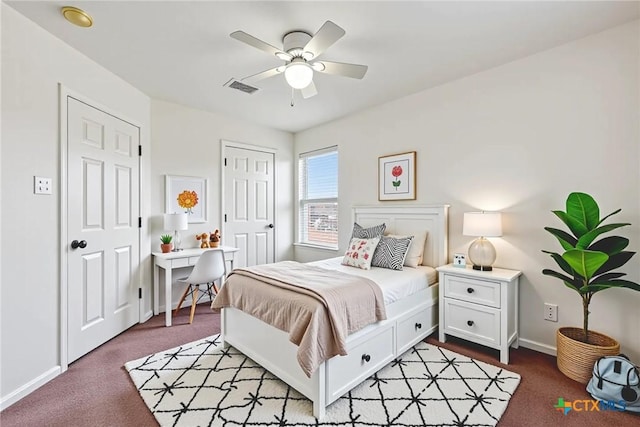 2204 Mikulec Dr, Killeen, TX 76542 - bedroom with carpet, baseboards, a desk, and a ceiling fan